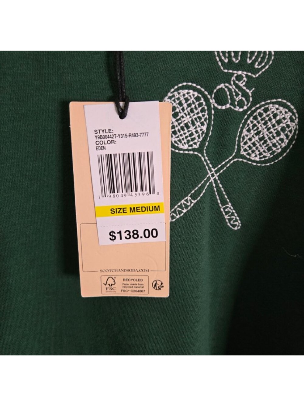 Scotch & Soda Amsterdam NWT Eden Green Embroidered Tennis Sweatshirt Size M - Picture 12 of 15